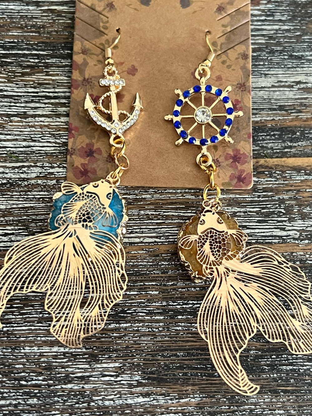 Custom Nautical Gold Filigree Koi Drop Earrings